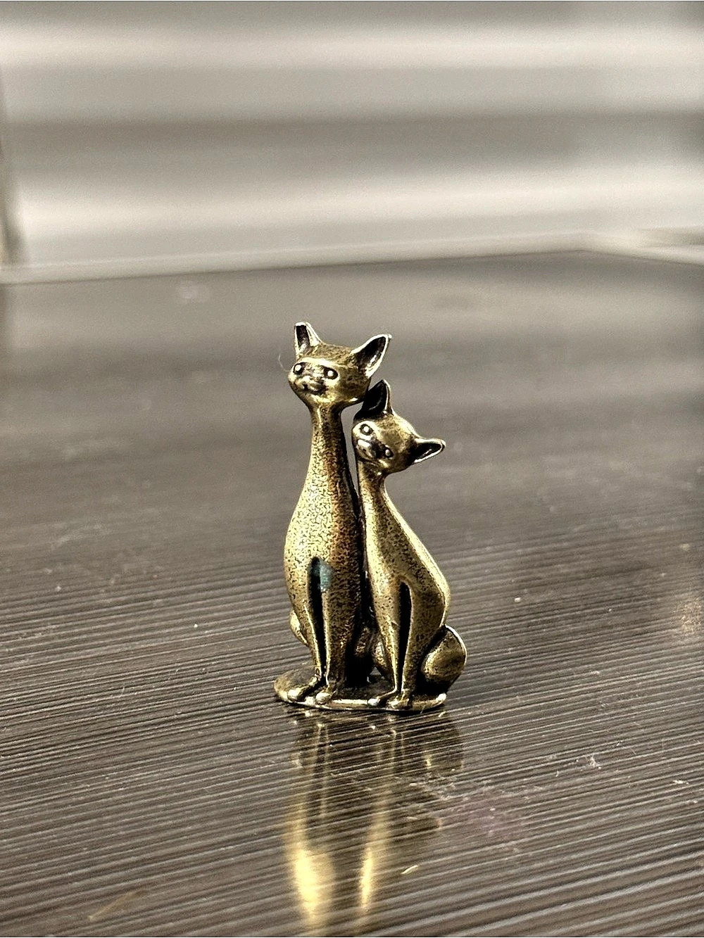 Miniature Brass Gold-Tone Cat Figurine